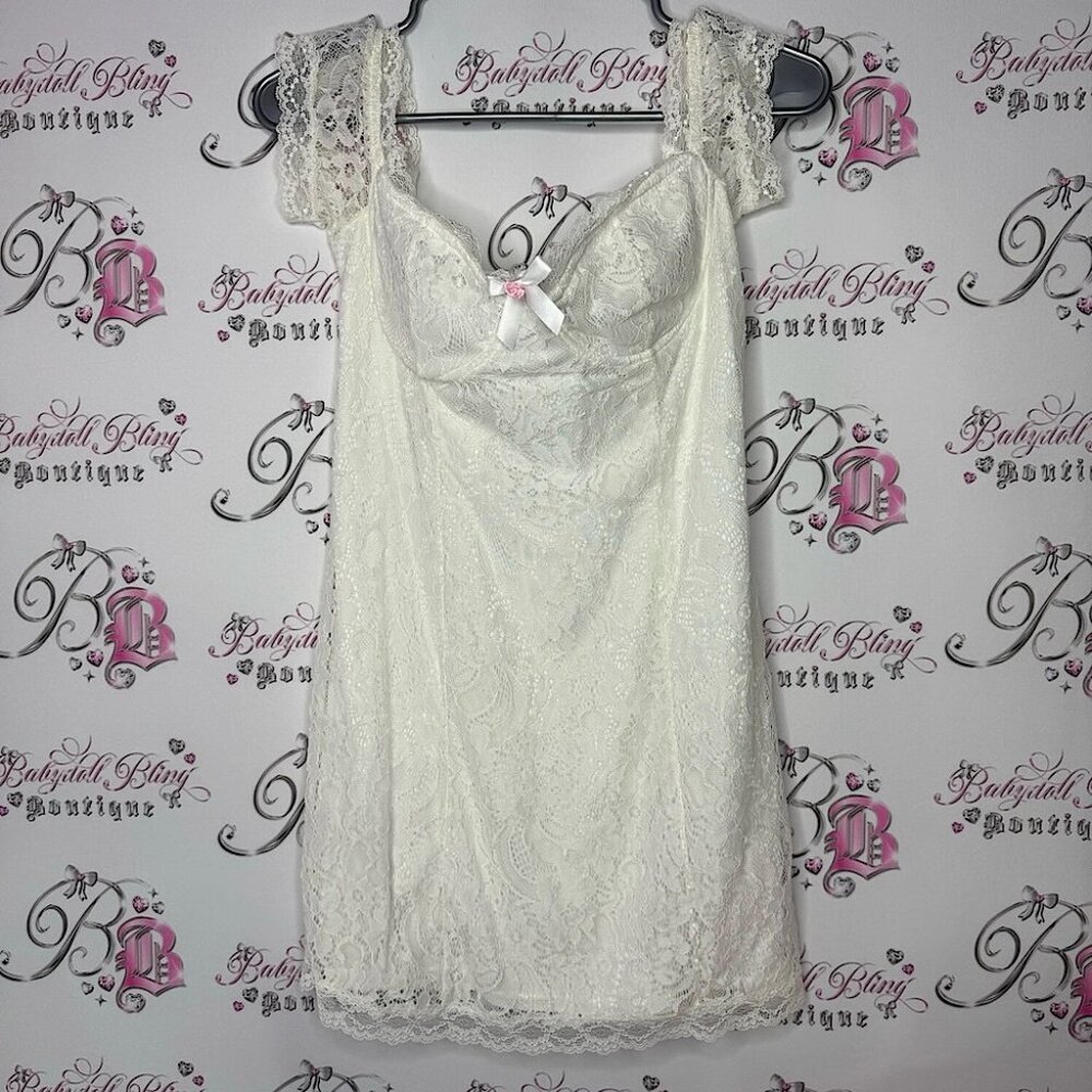 Sugar thrillz dolls kill milk maid dress lace white ribbon 🎀 bow rose bud y2k